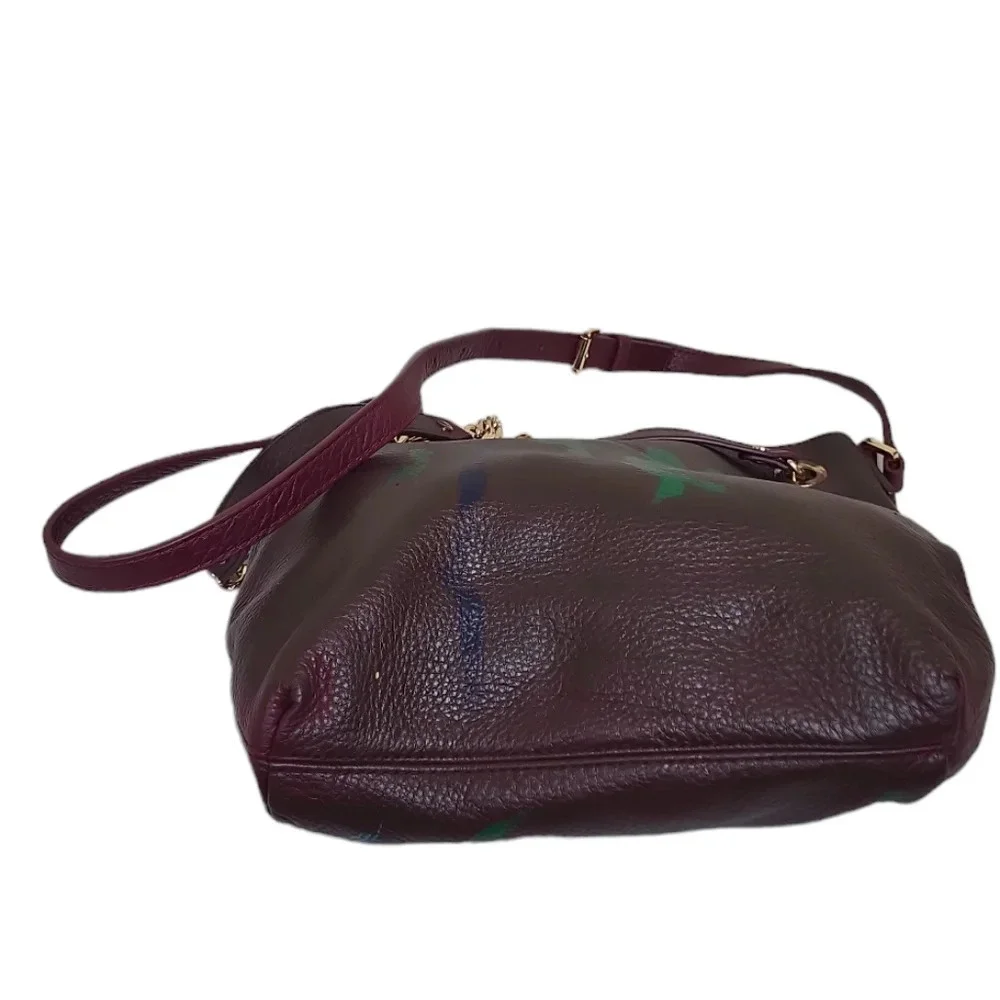 Michael Kors Handpainted Tote Cross body Leather Chain Shoulder Gold Tone
